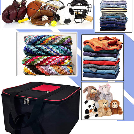 Ankit International Large Blanket Storage Bag with Handles – Foldable Quilt & Comforter Organizer, Heavy-Duty Clothes Storage Bag with Top Zipper & Front Pocket (Black & Red)