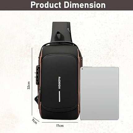 ANKIT INTERNATIONAL Waterproof Polyester Slim Unisex Crossbody Sling Bag With USB Charging Port, Backpack Men's Shoulder Bag, Travel Handbag, Hard Shell Anti-Theft Chest Bag