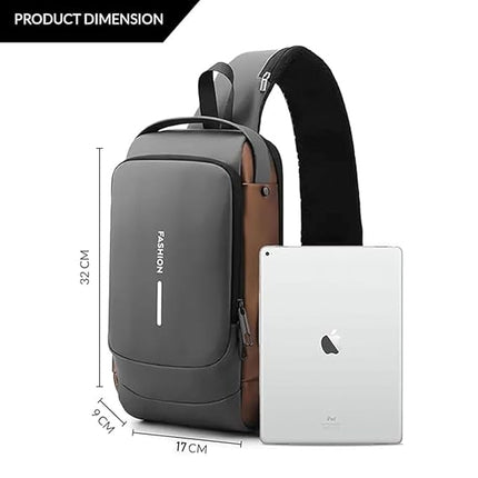 ANKIT INTERNATIONAL Waterproof Polyester Slim Unisex Crossbody Sling Bag With USB Charging Port, Backpack Men's Shoulder Bag, Travel Handbag, Hard Shell Anti-Theft Chest Bag