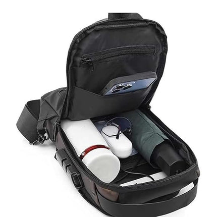 ANKIT INTERNATIONAL Waterproof Polyester Slim Unisex Crossbody Sling Bag With USB Charging Port, Backpack Men's Shoulder Bag, Travel Handbag, Hard Shell Anti-Theft Chest Bag