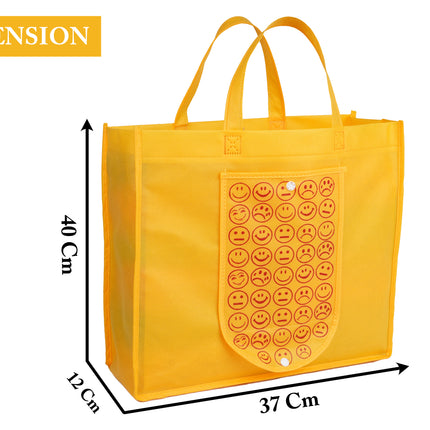 Ankit International Smiley Print Non-Woven Reusable Grocery Shopping Bag | Eco-Friendly Multipurpose Tote Bag with Handle | Foldable Storage Carry Bag