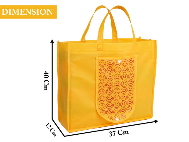 Ankit International Smiley Print Non-Woven Reusable Grocery Shopping Bag | Eco-Friendly Multipurpose Tote Bag with Handle | Foldable Storage Carry Bag
