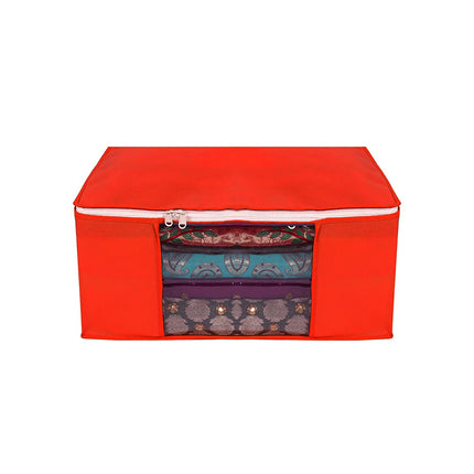 Red Saree Storage Cover with Zip & Transparent Window