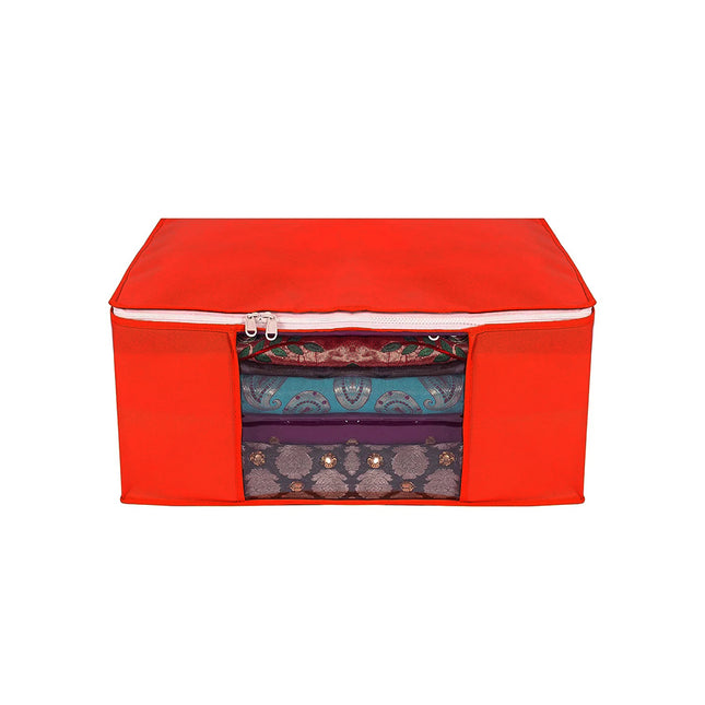 Red Saree Storage Cover with Zip & Transparent Window