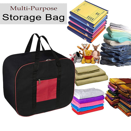 Ankit International Large Blanket Storage Bag with Handles – Foldable Quilt & Comforter Organizer, Heavy-Duty Clothes Storage Bag with Top Zipper & Front Pocket (Black & Red)