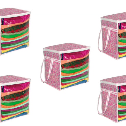 Ankit International Pink Blanket Storage Bag with Transparent Window | Foldable Clothes Organizer with Zip | Multi-Purpose Wardrobe Storage Box