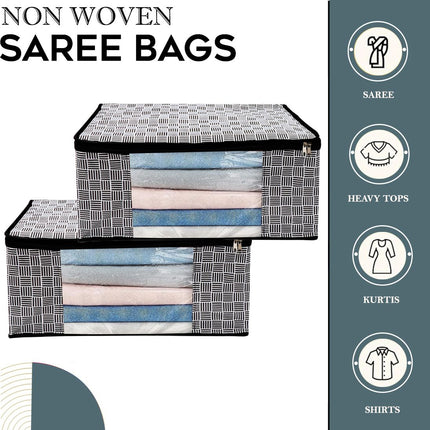 Black & White Geometric Design Clothes Storage Organizer Box with Transparent Window and Zip Closure