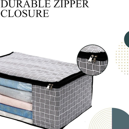 Black & White Geometric Design Clothes Storage Organizer Box with Transparent Window and Zip Closure