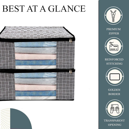 Black & White Geometric Design Clothes Storage Organizer Box with Transparent Window and Zip Closure