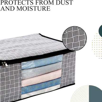Black & White Geometric Design Clothes Storage Organizer Box with Transparent Window and Zip Closure