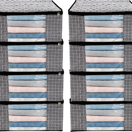Black & White Geometric Design Clothes Storage Organizer Box with Transparent Window and Zip Closure