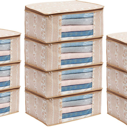 Beige Elephant Printed Design Clothes Storage Organizer Box with Transparent Window and Zip Closure