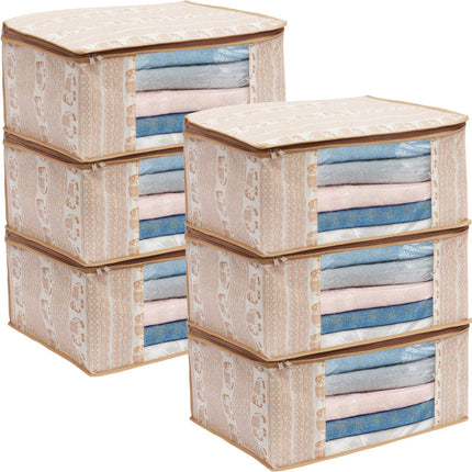 Beige Elephant Printed Design Clothes Storage Organizer Box with Transparent Window and Zip Closure