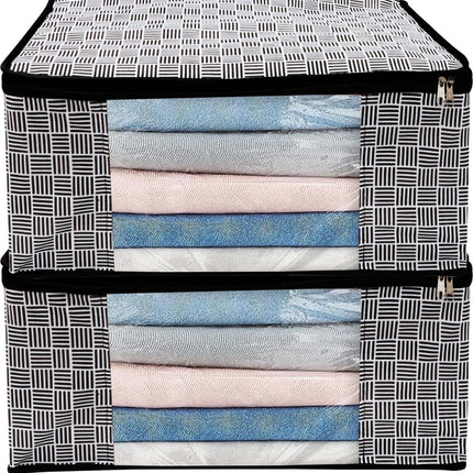 Black & White Geometric Design Clothes Storage Organizer Box with Transparent Window and Zip Closure