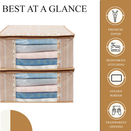 Beige Elephant Printed Design Clothes Storage Organizer Box with Transparent Window and Zip Closure