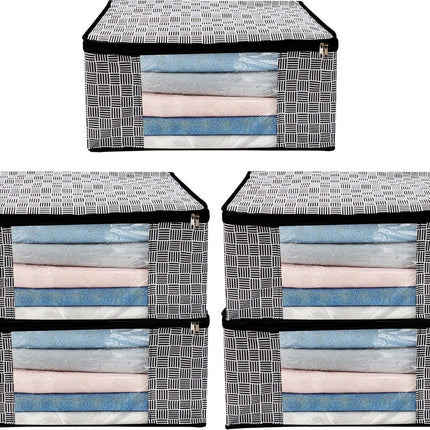 Black & White Geometric Design Clothes Storage Organizer Box with Transparent Window and Zip Closure