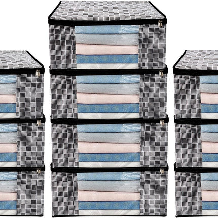 Black & White Geometric Design Clothes Storage Organizer Box with Transparent Window and Zip Closure