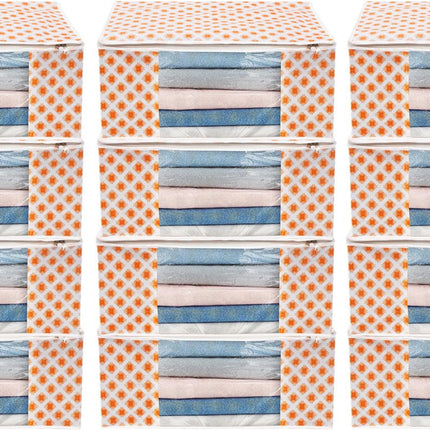 White & Orange Star Print Clothes Storage Organizer Box with Transparent Window and Zip Closure