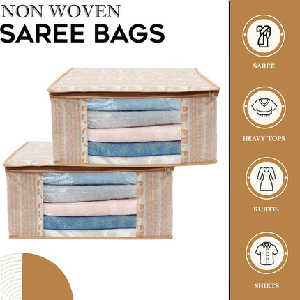 Beige Elephant Printed Design Clothes Storage Organizer Box with Transparent Window and Zip Closure