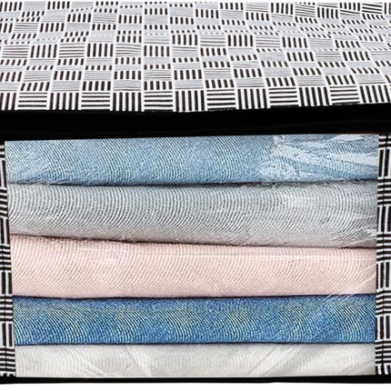 Black & White Geometric Design Clothes Storage Organizer Box with Transparent Window and Zip Closure