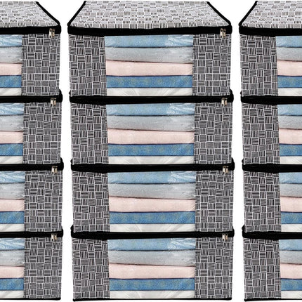 Black & White Geometric Design Clothes Storage Organizer Box with Transparent Window and Zip Closure