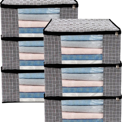 Black & White Geometric Design Clothes Storage Organizer Box with Transparent Window and Zip Closure