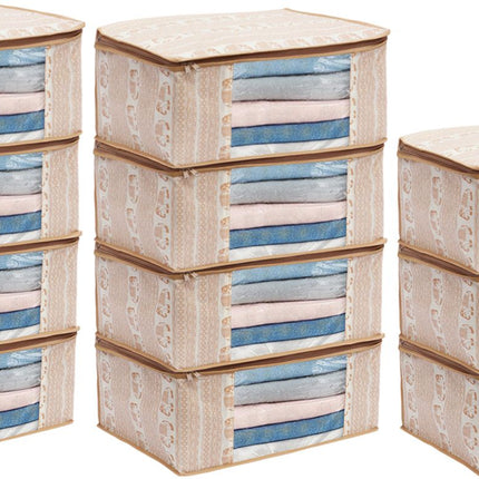 Beige Elephant Printed Design Clothes Storage Organizer Box with Transparent Window and Zip Closure