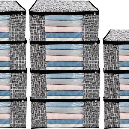 Black & White Geometric Design Clothes Storage Organizer Box with Transparent Window and Zip Closure