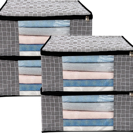 Black & White Geometric Design Clothes Storage Organizer Box with Transparent Window and Zip Closure