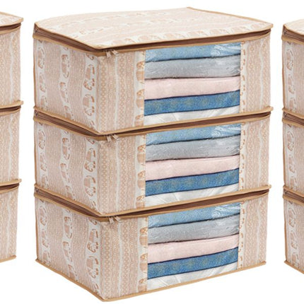 Beige Elephant Printed Design Clothes Storage Organizer Box with Transparent Window and Zip Closure