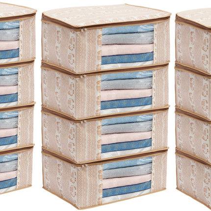 Beige Elephant Printed Design Clothes Storage Organizer Box with Transparent Window and Zip Closure