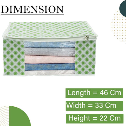 White & Green Floral Design Clothes Storage Organizer Box with Transparent Window and Zip Closure