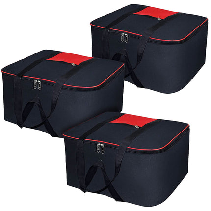 Ankit International Large Blanket Storage Bag with Handles – Foldable Quilt & Comforter Organizer, Heavy-Duty Clothes Storage Bag with Top Zipper & Front Pocket (Black & Red)