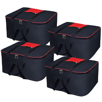 Ankit International Large Blanket Storage Bag with Handles – Foldable Quilt & Comforter Organizer, Heavy-Duty Clothes Storage Bag with Top Zipper & Front Pocket (Black & Red)