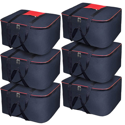 Ankit International Large Blanket Storage Bag with Handles – Foldable Quilt & Comforter Organizer, Heavy-Duty Clothes Storage Bag with Top Zipper & Front Pocket (Black & Red)