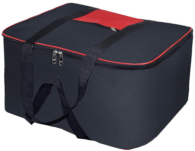 Ankit International Large Blanket Storage Bag with Handles – Foldable Quilt & Comforter Organizer, Heavy-Duty Clothes Storage Bag with Top Zipper & Front Pocket (Black & Red)