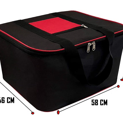 Ankit International Large Blanket Storage Bag with Handles – Foldable Quilt & Comforter Organizer, Heavy-Duty Clothes Storage Bag with Top Zipper & Front Pocket (Black & Red)